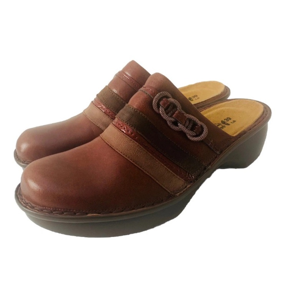 NWT NAOT Women's Brown Leather Clogs Mules Size EU 39 US 8 Boho Festival Y2K 90s
